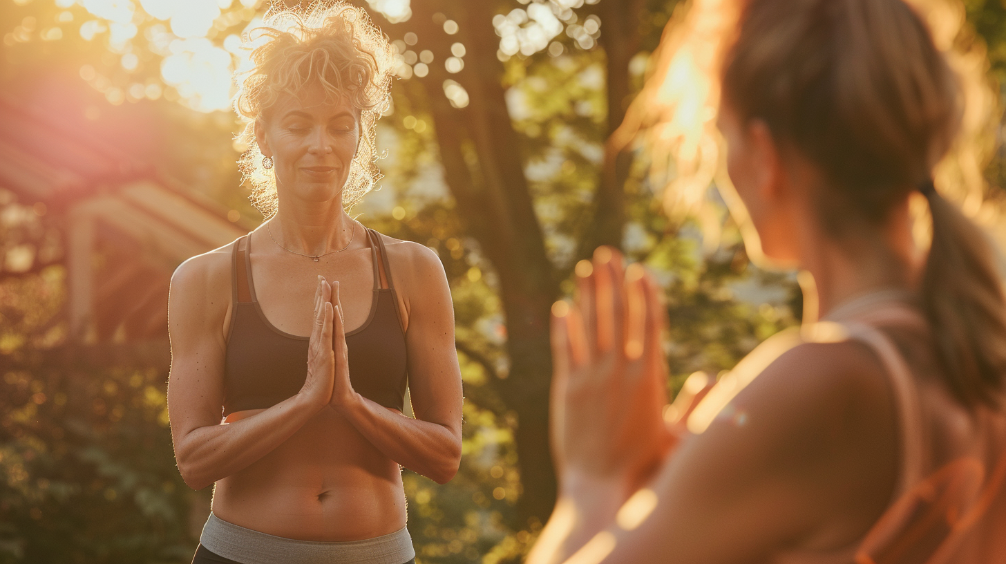 Група людей різного віку практикує йогу в парку