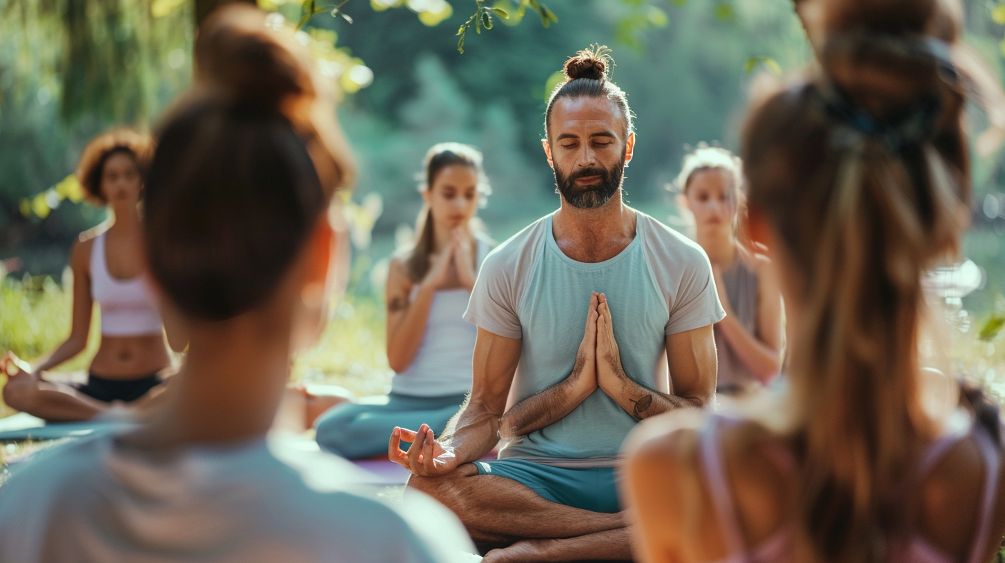 Інструктор йоги демонструє позу для учнів